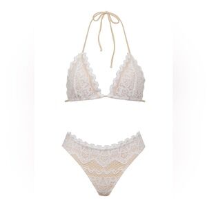 Nightcap “Sierra Lace” dove white tan nude triangle bikini top bottoms XS M L